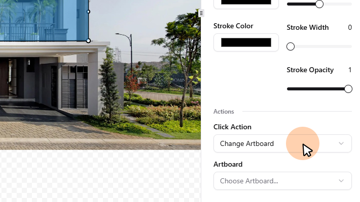 Set click action to Change Artboard for objects