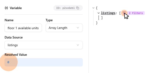 Create a Variable and apply filters to the listings array